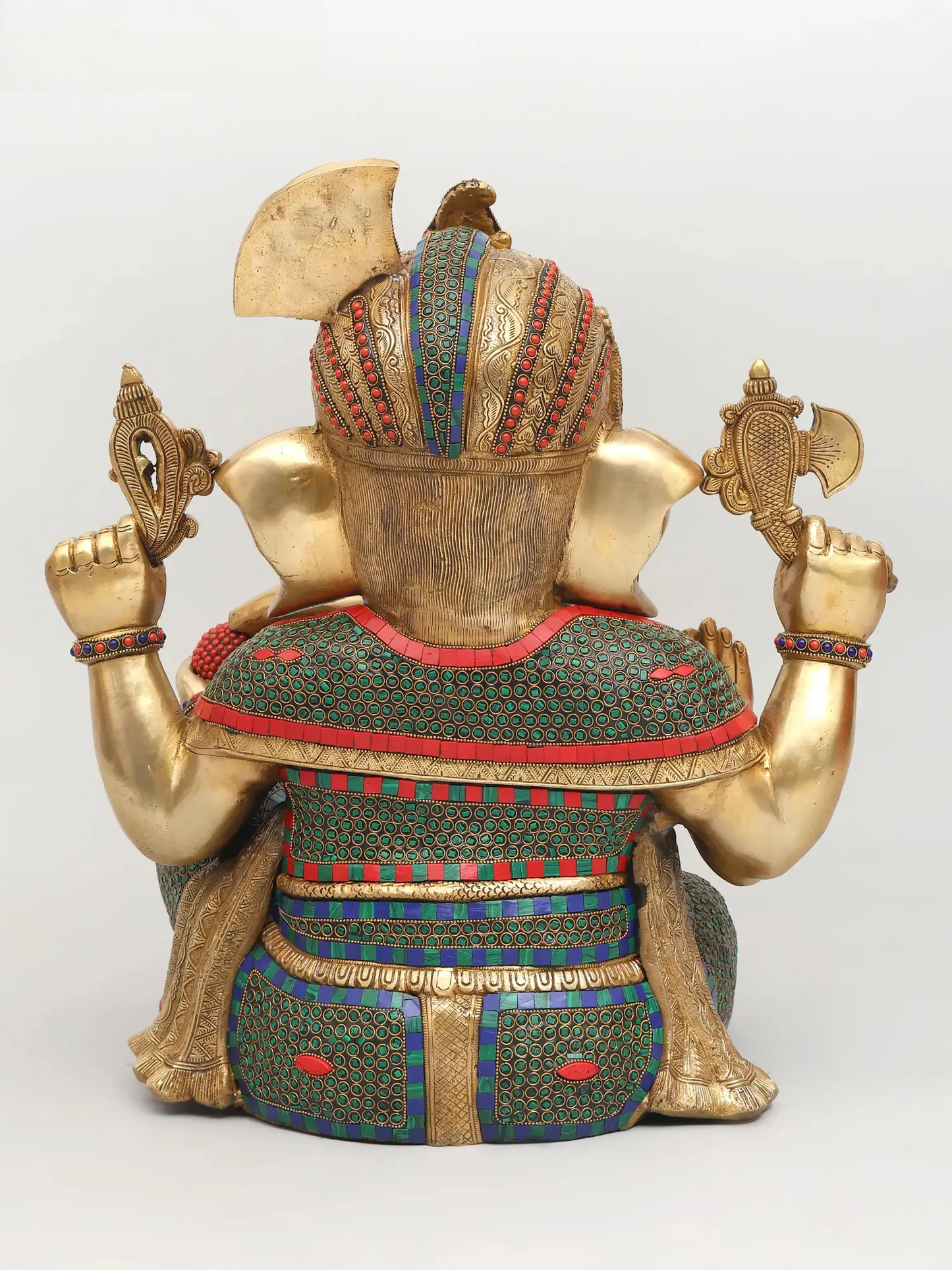 Brassaura™ Brass Ganesha Statue with Stonework & Inlay Work | Height 21 Inches & Weight 26.96 kgs