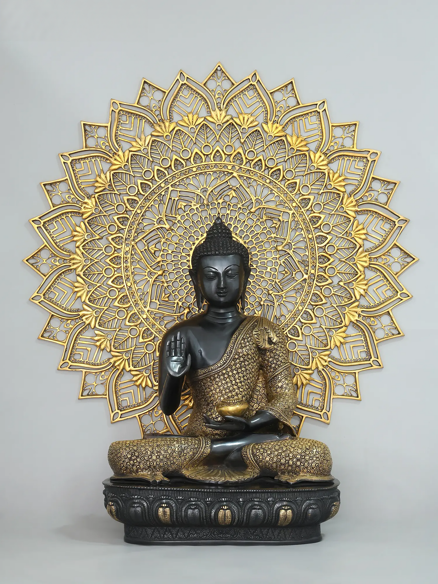 Brassaura® Brass Buddha Statue (Without Mandala Art) | Height 33 Inches & Weight 29.47 kgs
