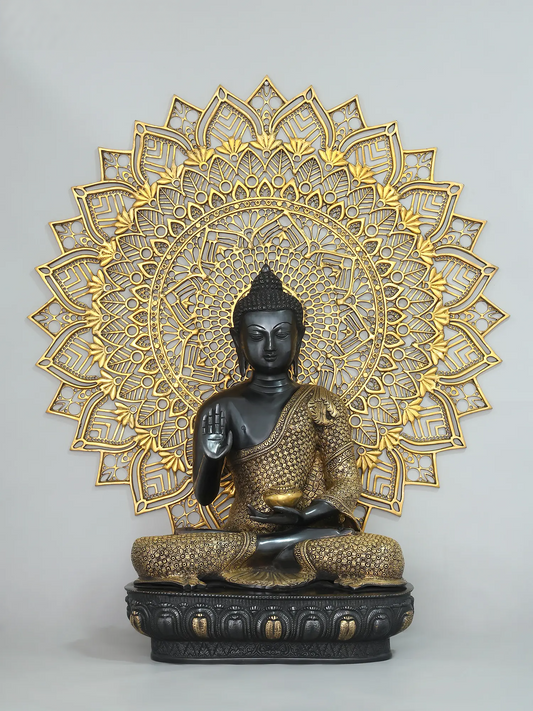 ब्रसौर® पीतल की बुद्ध प्रतिमा (बिना मंडला कला के) | ऊंचाई 33 इंच और वज़न 29.47 किलोग्राम