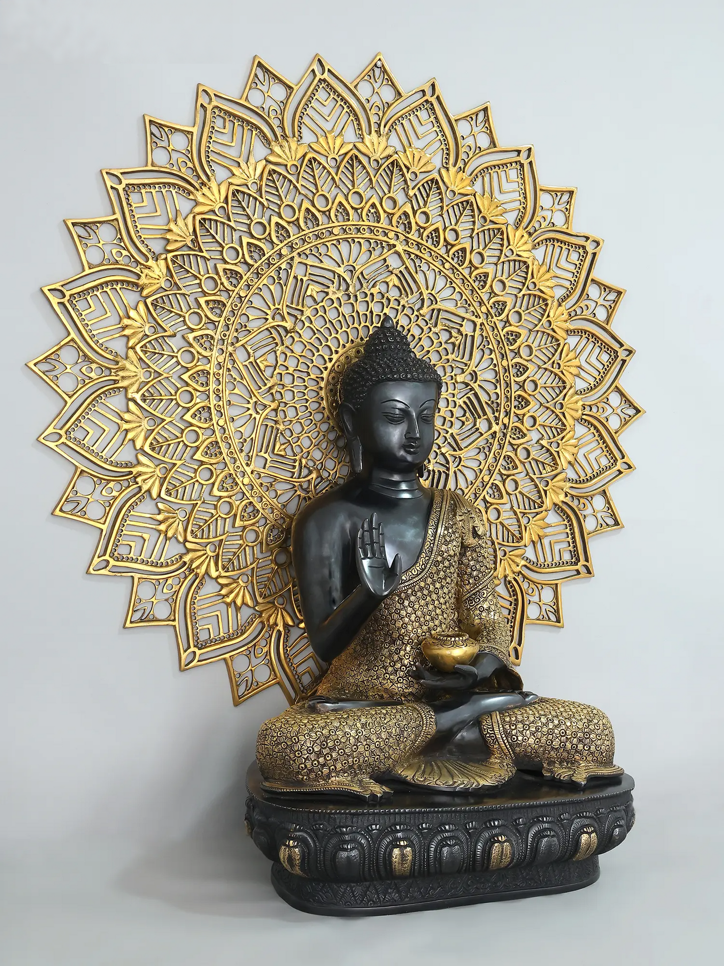 Brassaura® Brass Buddha Statue (Without Mandala Art) | Height 33 Inches & Weight 29.47 kgs