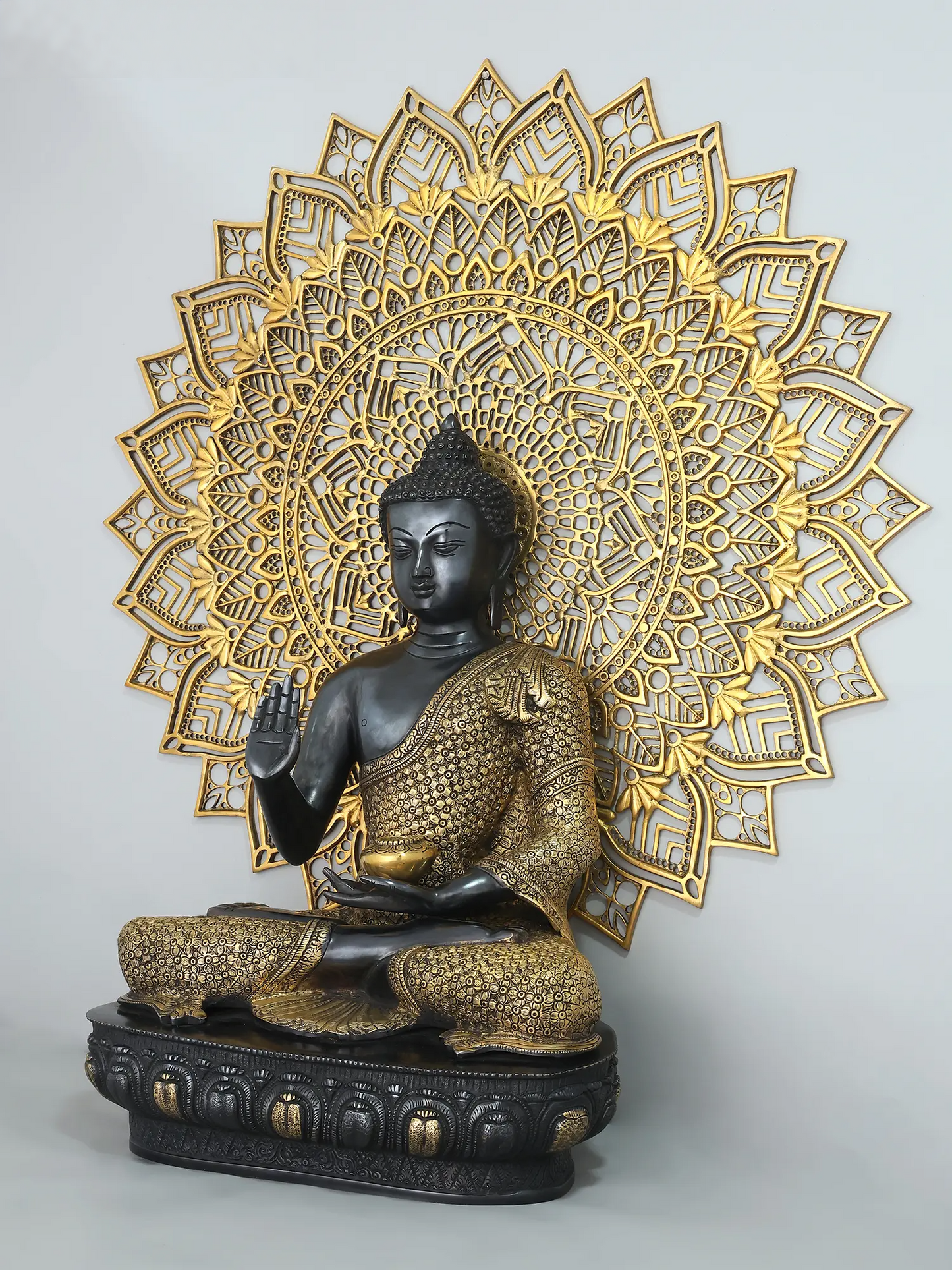 Brassaura® Brass Buddha Statue (Without Mandala Art) | Height 33 Inches & Weight 29.47 kgs