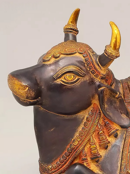 Brassaura™ Brass Nandi Statue | Height 10 Inches & Weight 10.49 kg