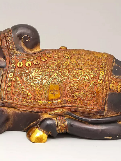 Brassaura™ Brass Nandi Statue | Height 10 Inches & Weight 10.49 kg