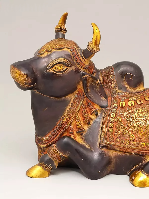 Brassaura™ Brass Nandi Statue | Height 10 Inches & Weight 10.49 kg