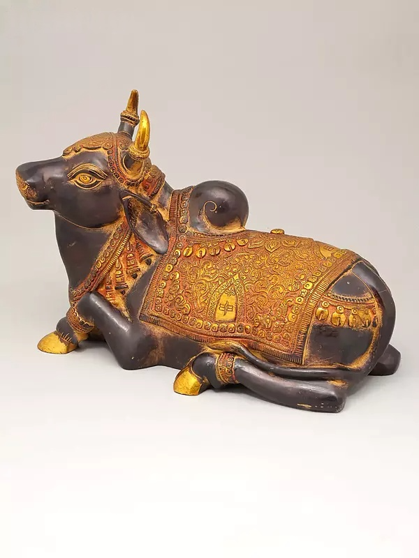 Brassaura™ Brass Nandi Statue | Height 10 Inches & Weight 10.49 kg