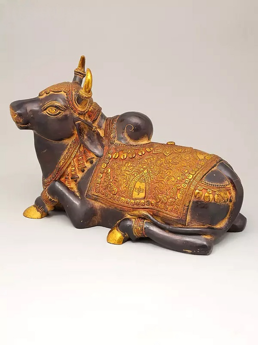 Brassaura™ Brass Nandi Statue | Height 10 Inches & Weight 10.49 kg