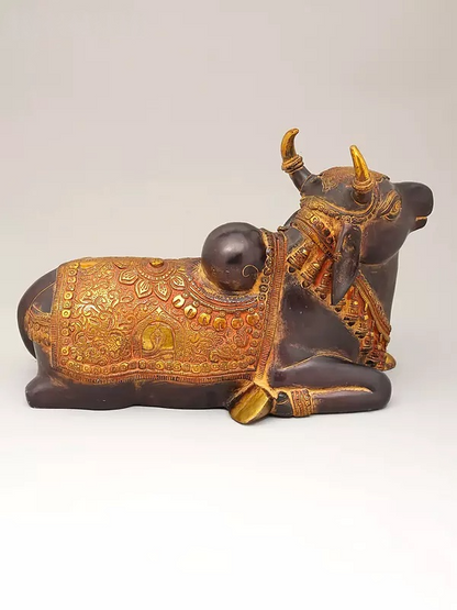 Brassaura™ Brass Nandi Statue | Height 10 Inches & Weight 10.49 kg