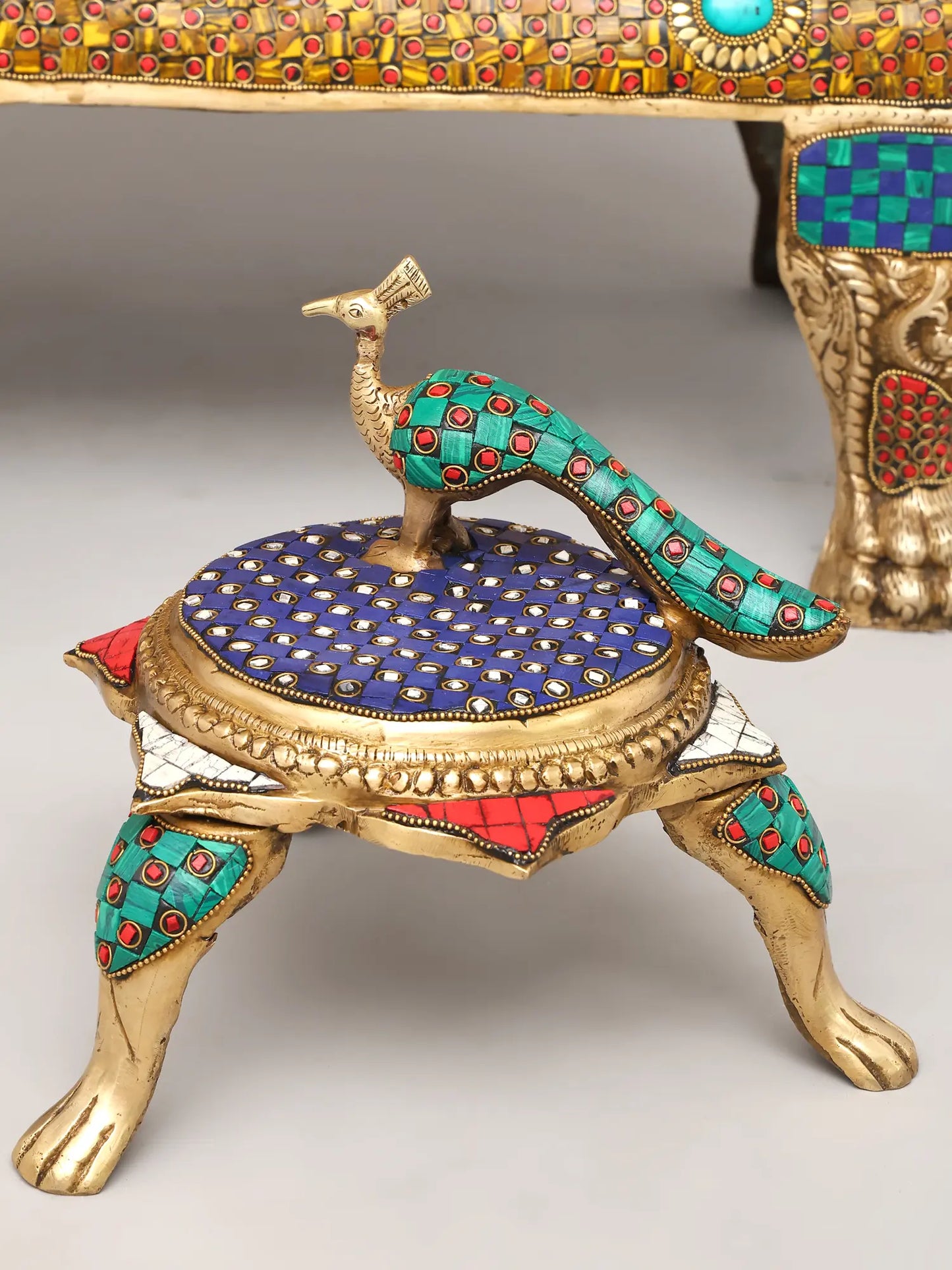 Brassaura® Goddess Saraswati on Royal Throne with Inlay Work | Height 47 Inches & Weight 91.72 kgs