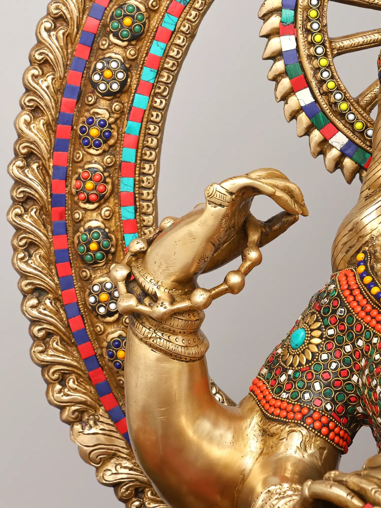 Brassaura® Goddess Saraswati on Royal Throne with Inlay Work | Height 47 Inches & Weight 91.72 kgs