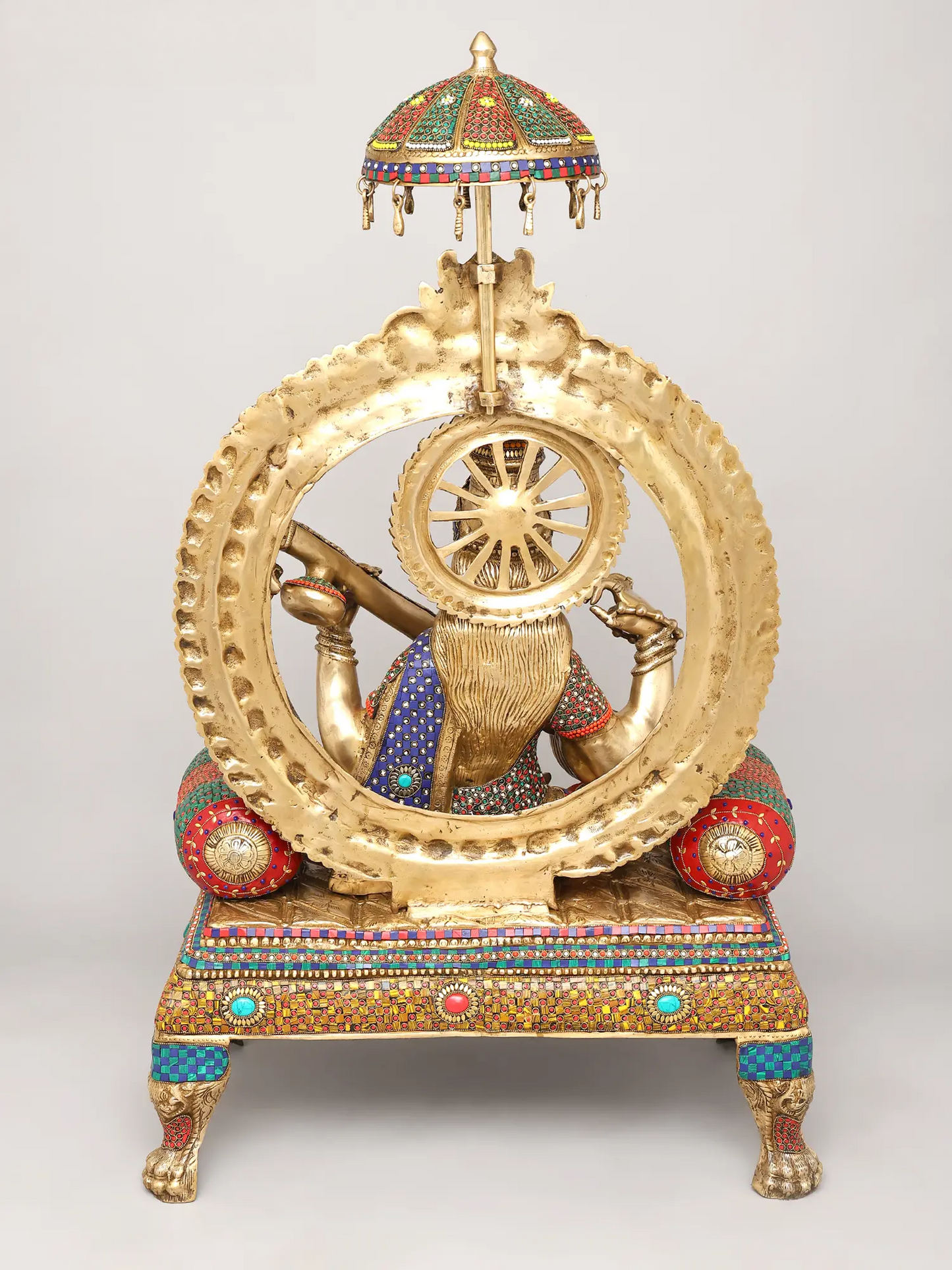 Brassaura® Goddess Saraswati on Royal Throne with Inlay Work | Height 47 Inches & Weight 91.72 kgs
