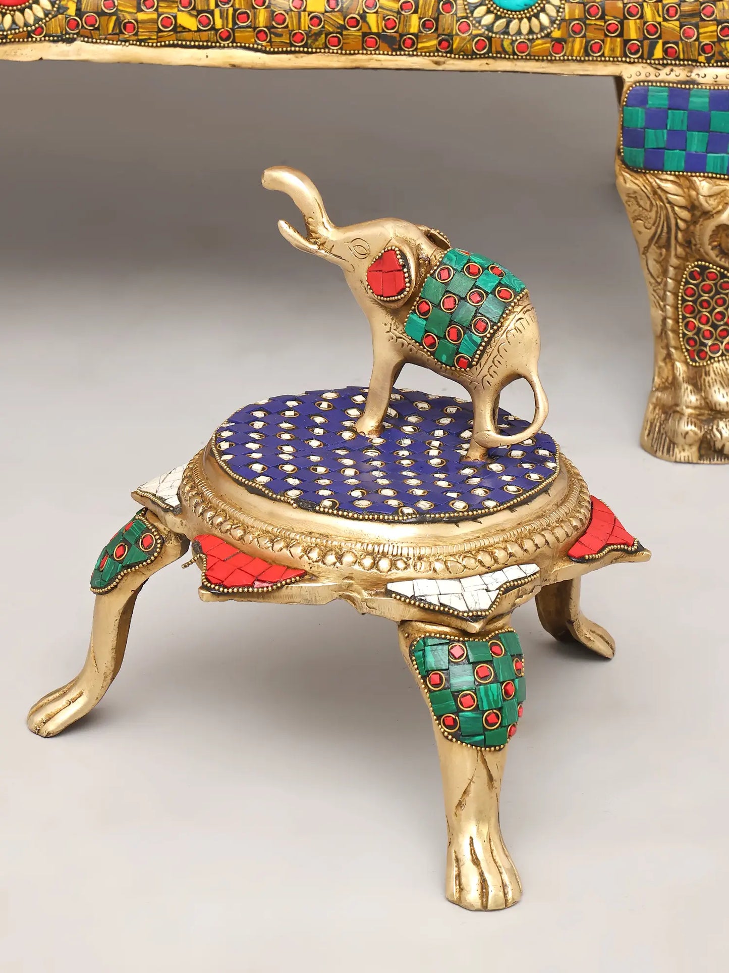 Brassaura® Grand Seated Goddess Lakshmi on Throne with Prabhavali & Chhatra | Brass with Inlay Work | Height 47 Inches & Weight 83.72 kgs