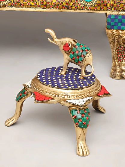 Brassaura® Grand Seated Goddess Lakshmi on Throne with Prabhavali & Chhatra | Brass with Inlay Work | Height 47 Inches & Weight 83.72 kgs