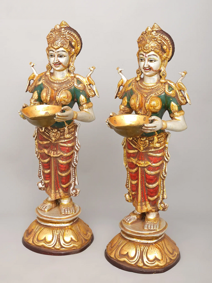 Brassaura® Deep Lakshmi Pair | Brass with Handcrafted Detailing | Height 28.5 Inches & Weight 31.34 kgs