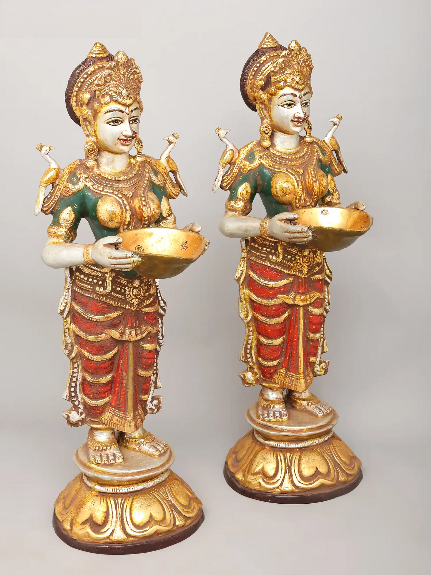 Brassaura® Deep Lakshmi Pair | Brass with Handcrafted Detailing | Height 28.5 Inches & Weight 31.34 kgs