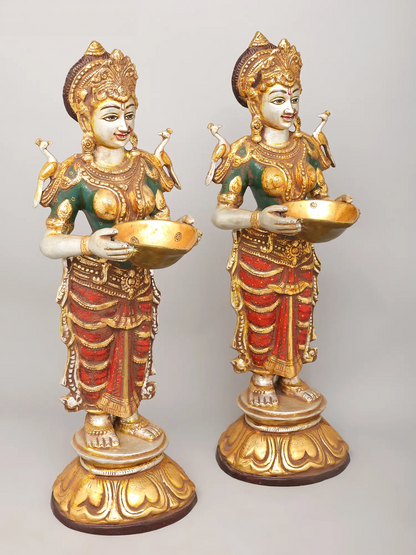 Brassaura® Deep Lakshmi Pair | Brass with Handcrafted Detailing | Height 28.5 Inches & Weight 31.34 kgs