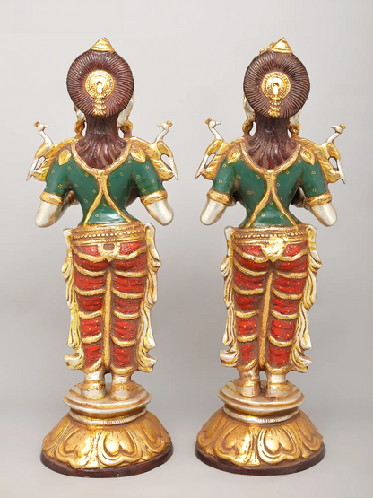 Brassaura® Deep Lakshmi Pair | Brass with Handcrafted Detailing | Height 28.5 Inches & Weight 31.34 kgs