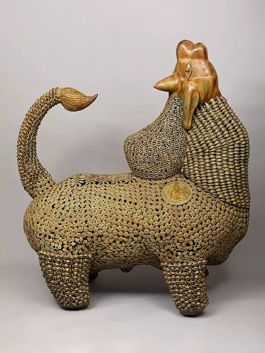 Brassaura™ Brass Huge Stylized Nandi Statue with Leaves, Ghungroos & Bells | Height 60 Inches & Weight 114.25 kg