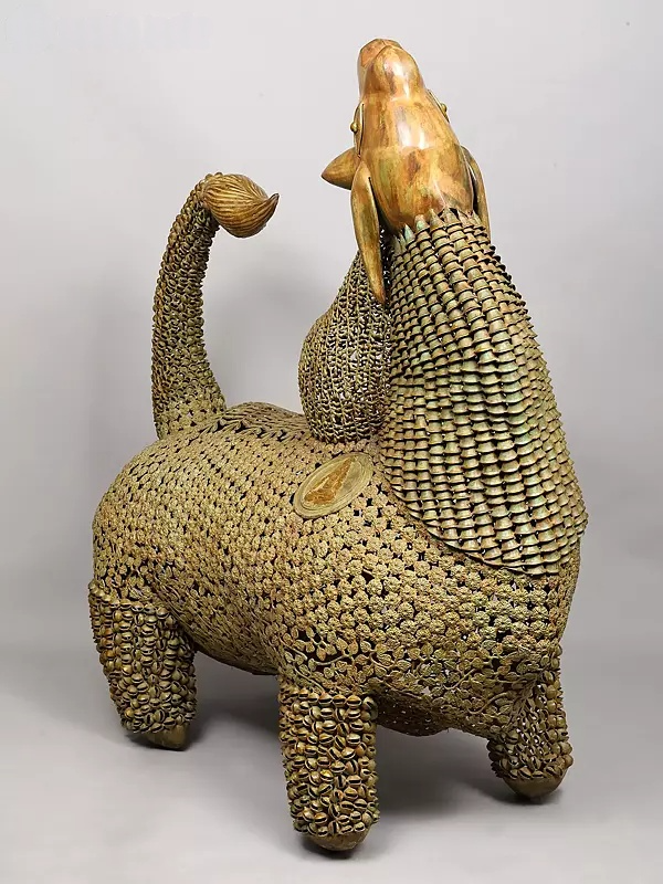 Brassaura™ Brass Huge Stylized Nandi Statue with Leaves, Ghungroos & Bells | Height 60 Inches & Weight 114.25 kg