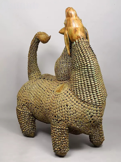 Brassaura™ Brass Huge Stylized Nandi Statue with Leaves, Ghungroos & Bells | Height 60 Inches & Weight 114.25 kg