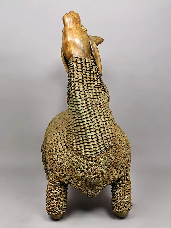 Brassaura™ Brass Huge Stylized Nandi Statue with Leaves, Ghungroos & Bells | Height 60 Inches & Weight 114.25 kg