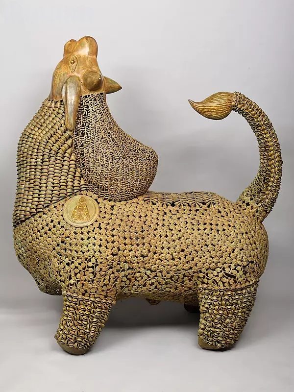 Brassaura™ Brass Huge Stylized Nandi Statue with Leaves, Ghungroos & Bells | Height 60 Inches & Weight 114.25 kg