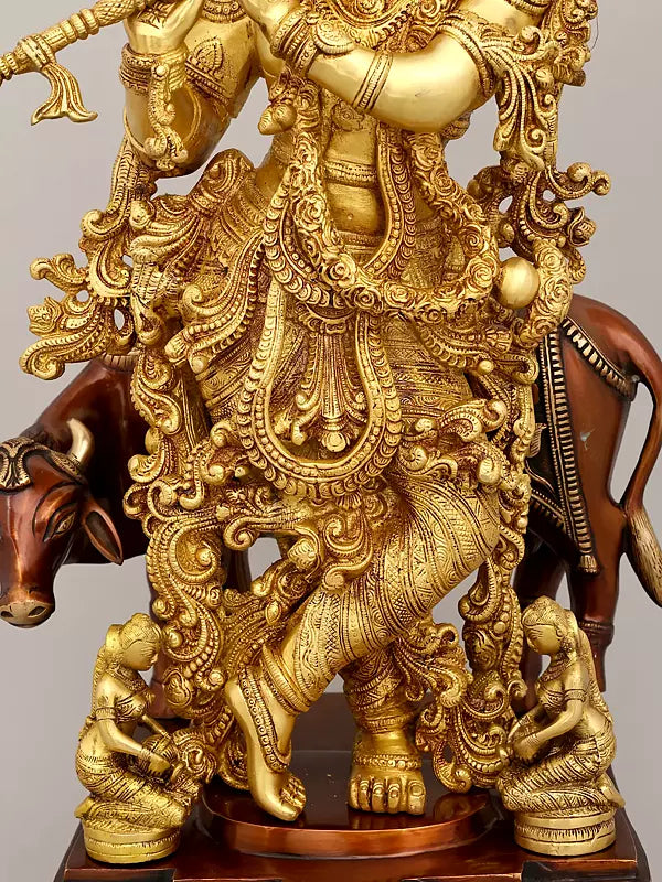 Brassaura® Brass Cow Krishna Statue | Height 28 Inches & Weight 35.20 kg