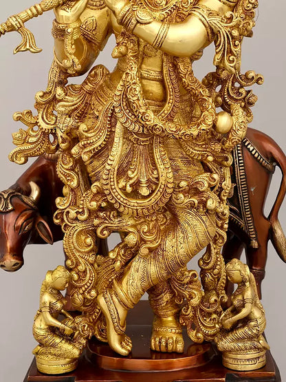 Brassaura® Brass Cow Krishna Statue | Height 28 Inches & Weight 35.20 kg