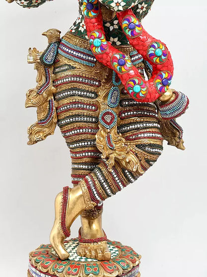 Brassaura® Krishna Stone Work Statue | Height 58 Inches & Weight 80.55 kg