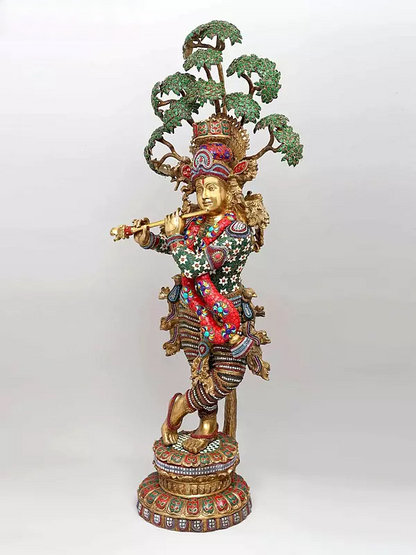Brassaura® Krishna Stone Work Statue | Height 58 Inches & Weight 80.55 kg