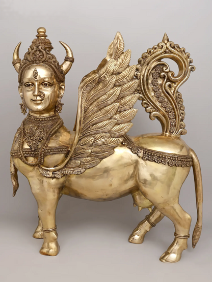 Brassaura™ दिव्य कामधेनु | पीतल में पवित्र मनोकामना पूर्ण करने वाली गाय | ऊंचाई 46 इंच और वजन 140 किलोग्राम