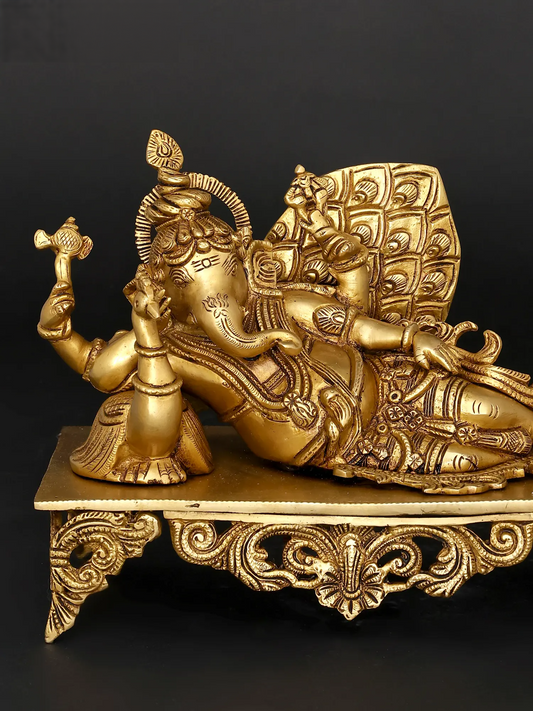 ब्रासौराज™ शुद्ध पीतल गणेश मूर्ति घर के मंदिर की सजावट के लिए | 8.5 इंच ऊंचाई | 5.80 किलोग्राम