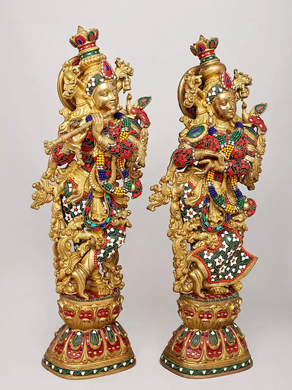 Brassaura® Brass Radha Krishna Statue | Height 29 Inches & Weight 41.80 kg