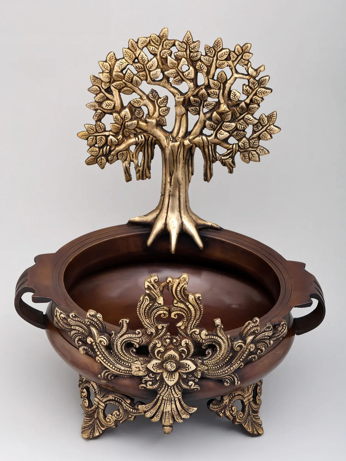 Brassaura® Decorative Brass Urli with Tree of Life | Height 14 Inches & Weight 5.42 kgs