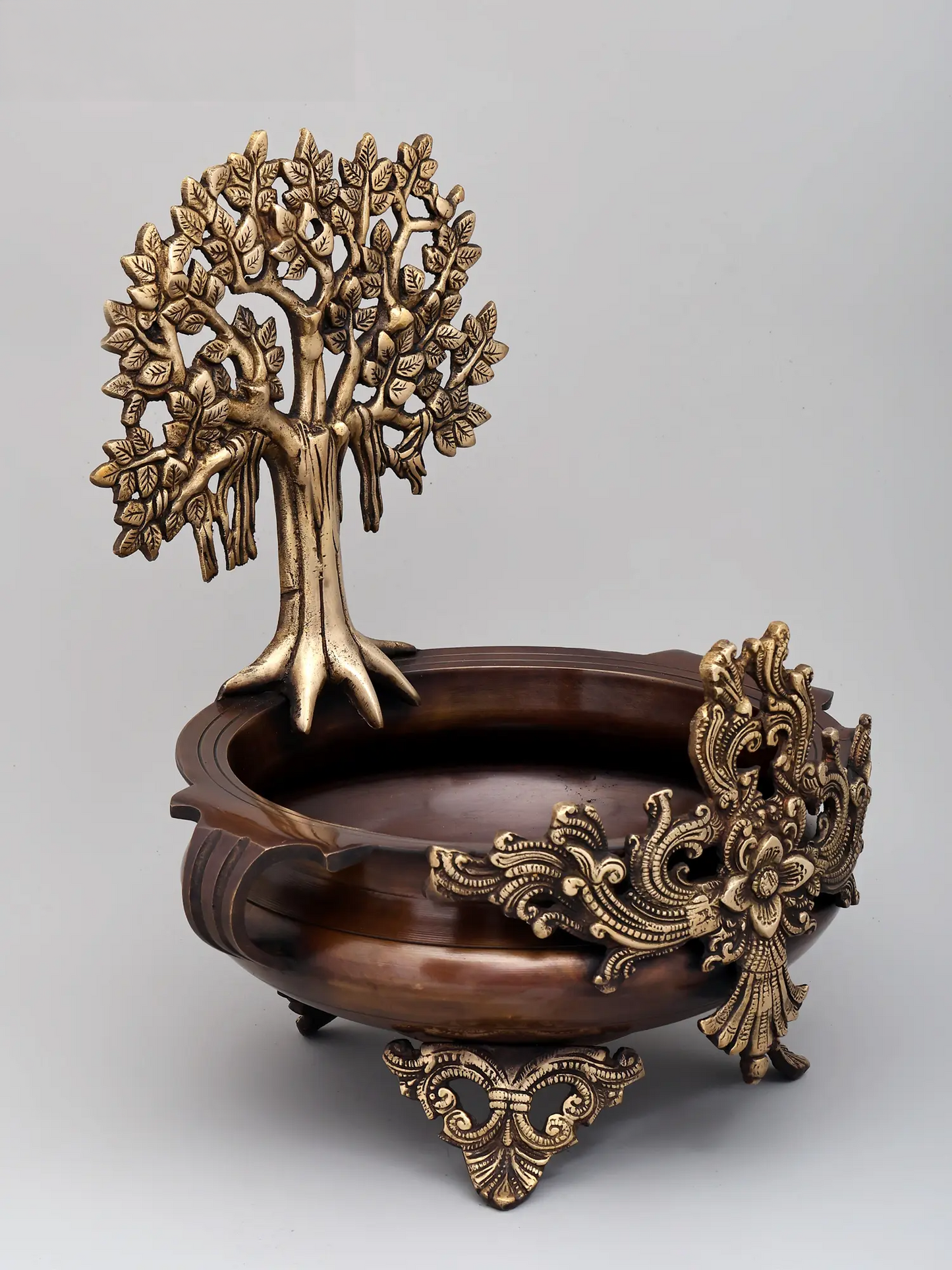 Brassaura® Decorative Brass Urli with Tree of Life | Height 14 Inches & Weight 5.42 kgs