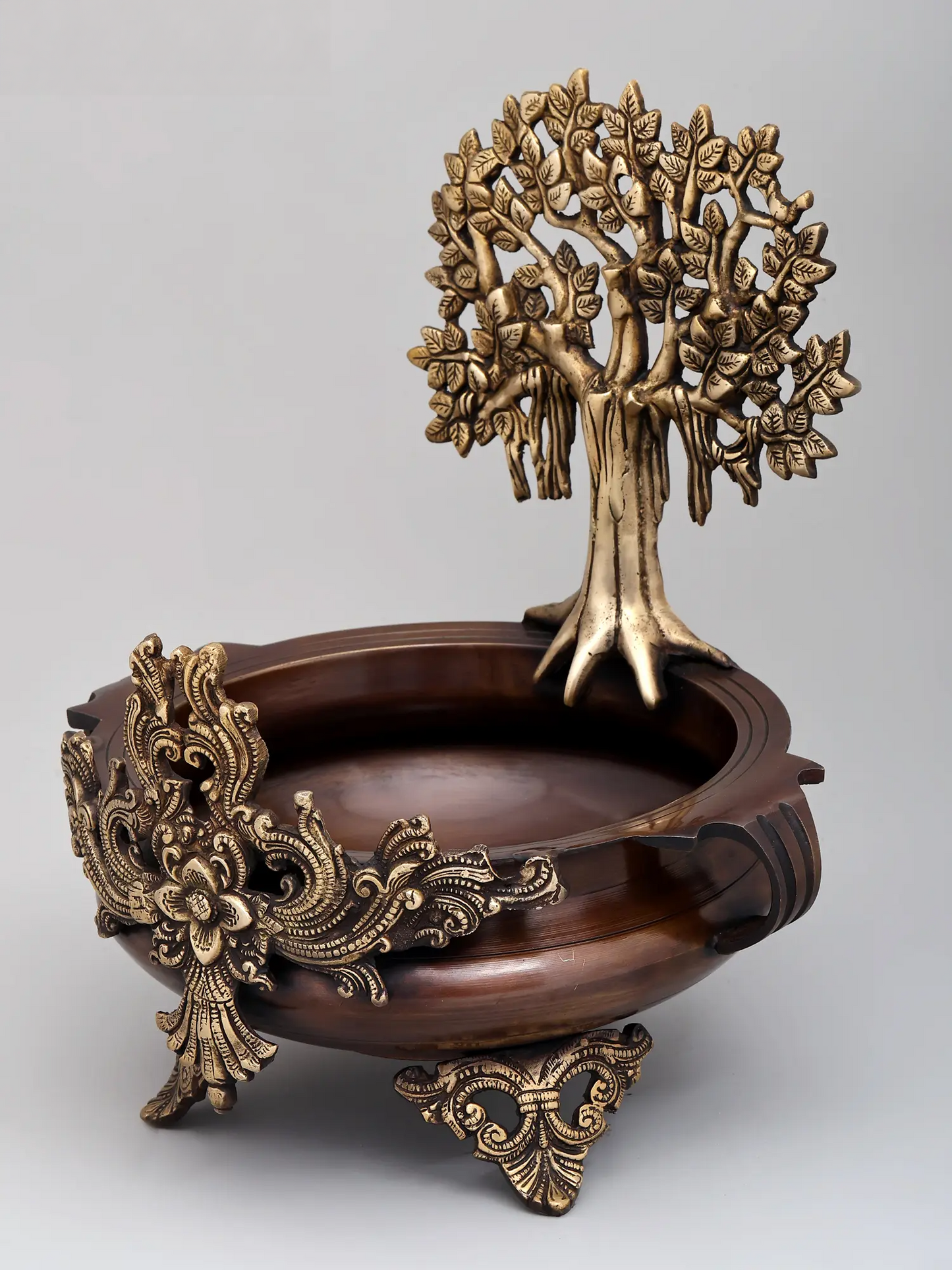 Brassaura® Decorative Brass Urli with Tree of Life | Height 14 Inches & Weight 5.42 kgs