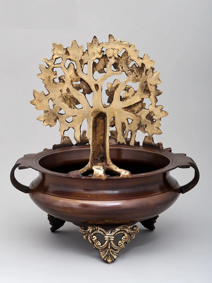 Brassaura® Decorative Brass Urli with Tree of Life | Height 14 Inches & Weight 5.42 kgs