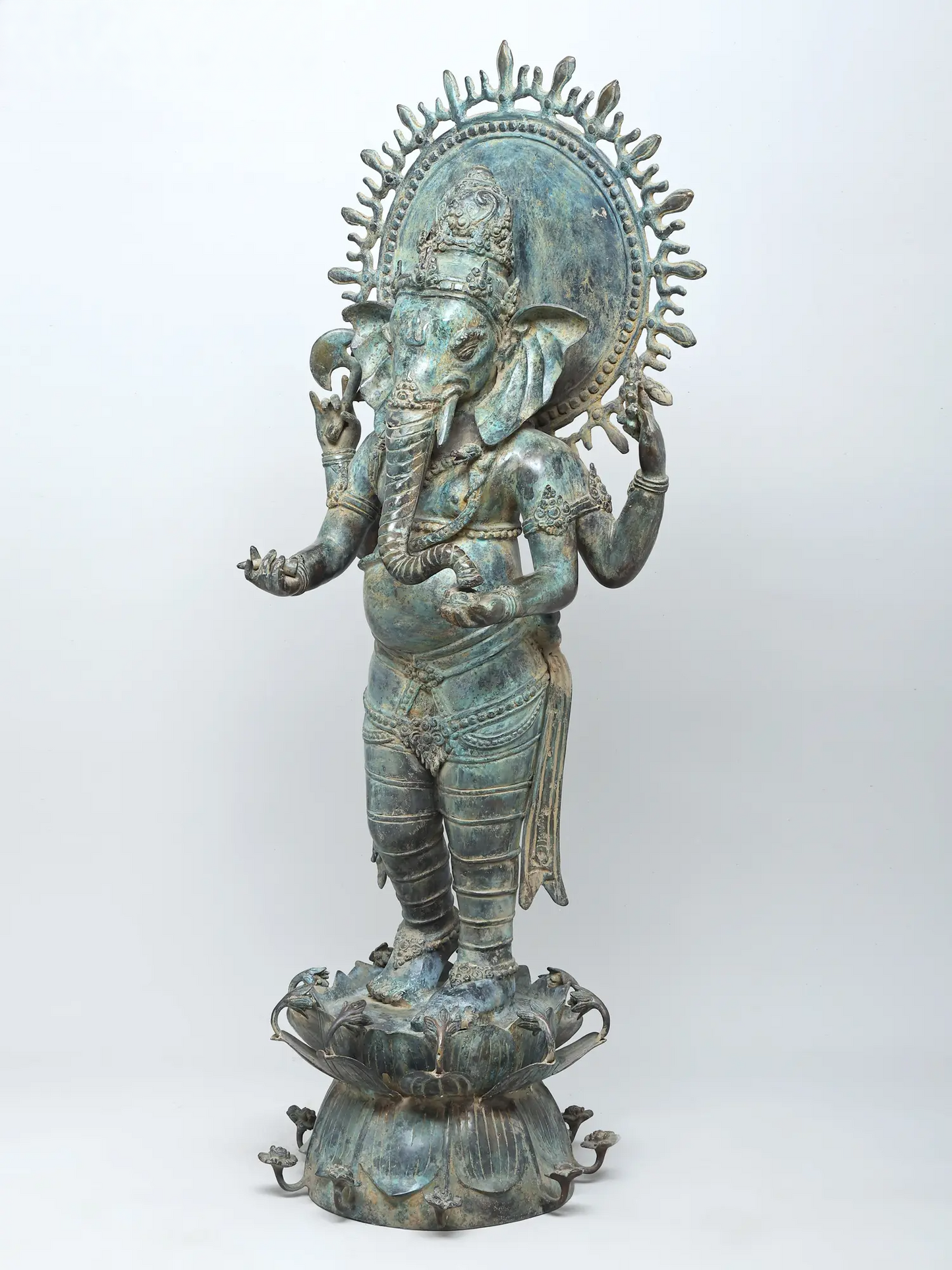 Large Standing Lord Ganesha on Lotus Pedestal | Brass Statue 41" Inch