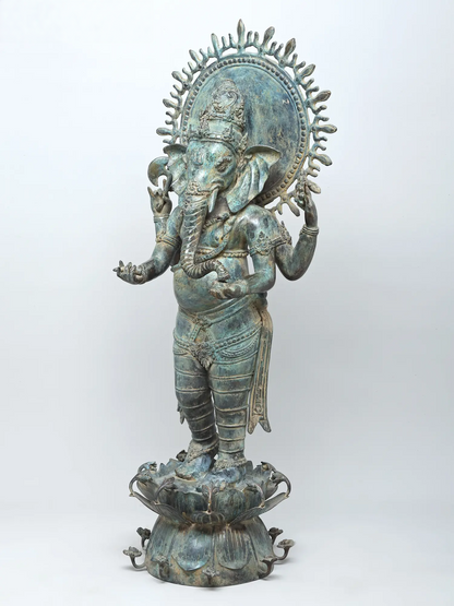 Large Standing Lord Ganesha on Lotus Pedestal | Brass Statue 41" Inch