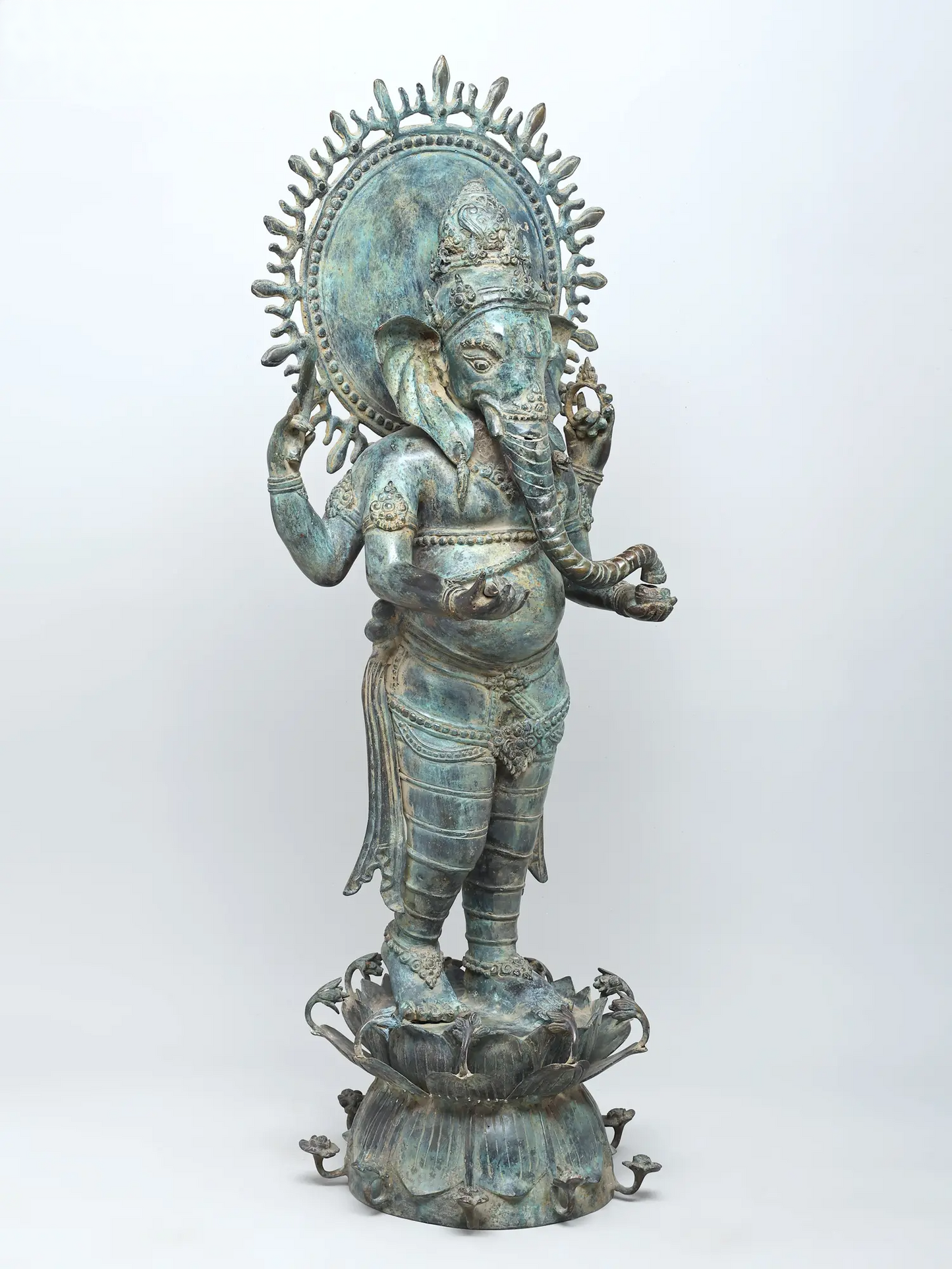 Large Standing Lord Ganesha on Lotus Pedestal | Brass Statue 41" Inch