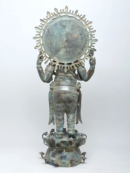 Large Standing Lord Ganesha on Lotus Pedestal | Brass Statue 41" Inch