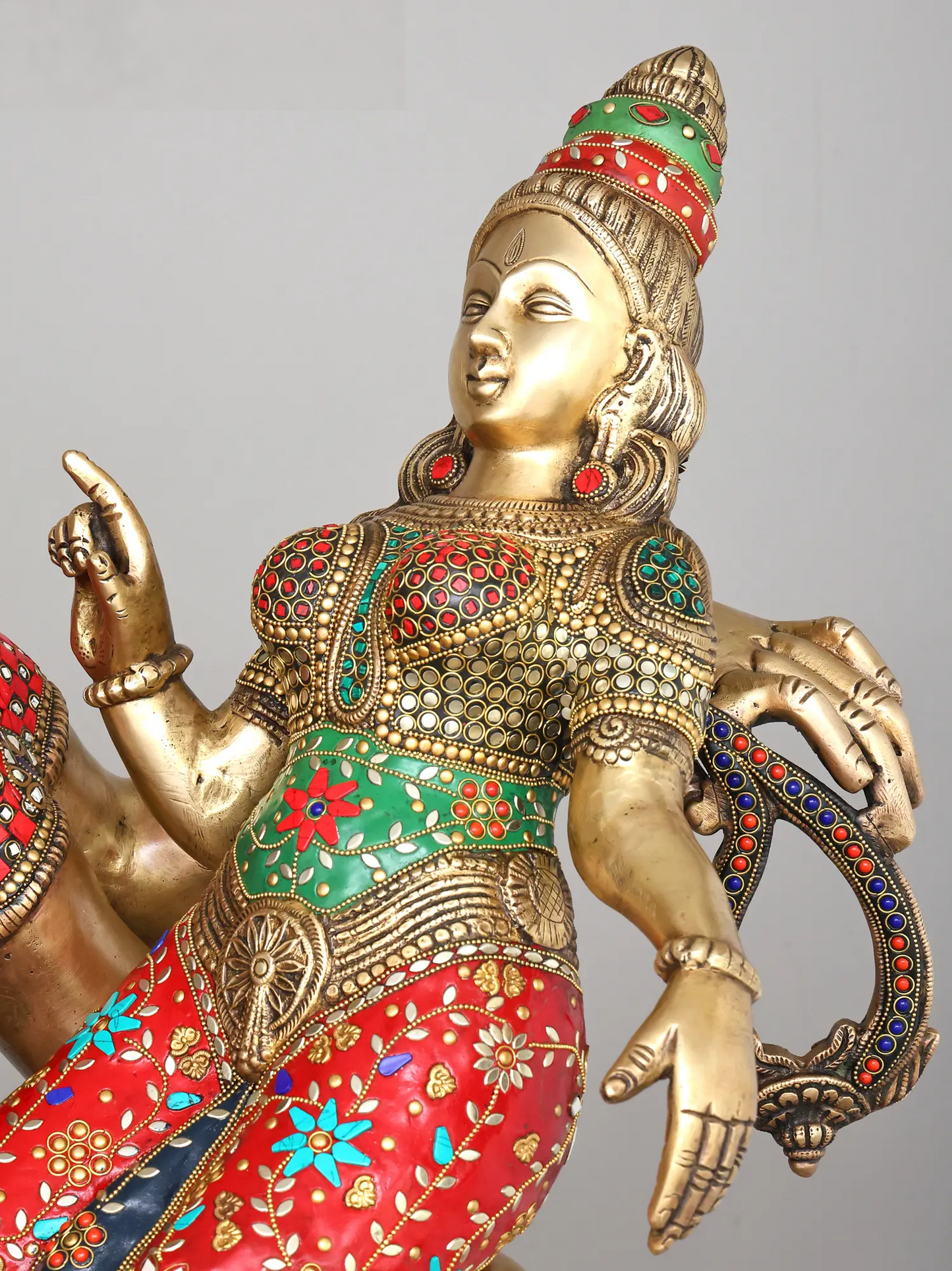 Brassaura® भगवान गणेश और देवी लक्ष्मी पीतल की जड़ाऊ काम वाली मूर्ति | ऊंचाई 65 इंच और वजन 161.21 किलोग्राम