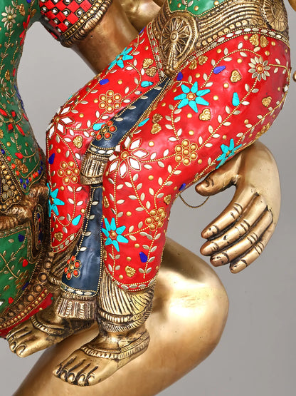 Brassaura® भगवान गणेश और देवी लक्ष्मी पीतल की जड़ाऊ काम वाली मूर्ति | ऊंचाई 65 इंच और वजन 161.21 किलोग्राम