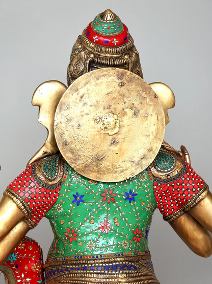 Brassaura® भगवान गणेश और देवी लक्ष्मी पीतल की जड़ाऊ काम वाली मूर्ति | ऊंचाई 65 इंच और वजन 161.21 किलोग्राम