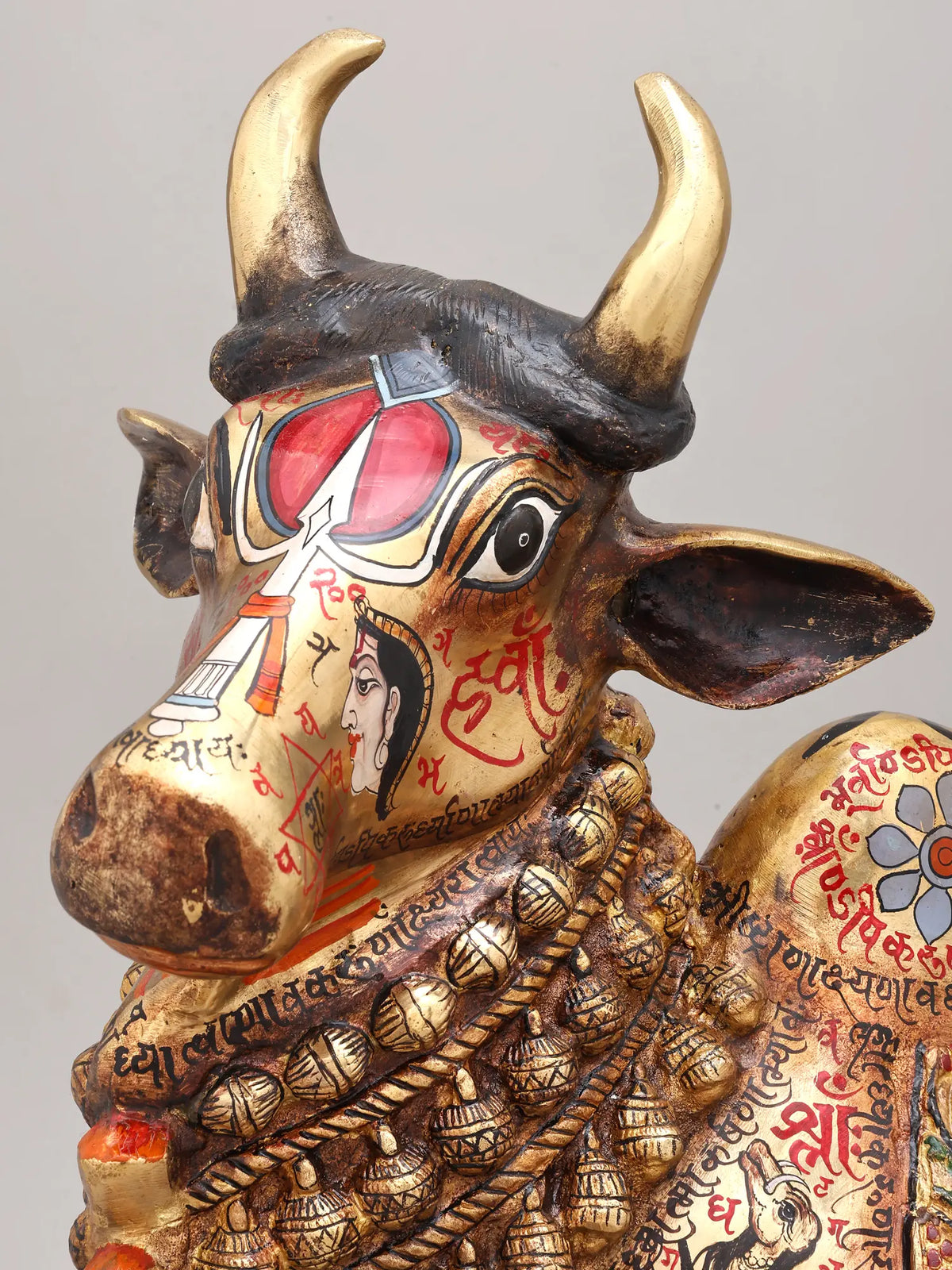 Brassaura® Nandi Sitting Idol with Multi-Color Finish | Pure Superfine Brass Handcrafted Murti | Brass Statue for Home Temple, Pooja Room | Height 17 Inches | Weight 18.57 Kgs