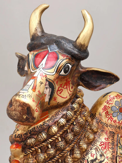 Brassaura® Nandi Sitting Idol with Multi-Color Finish | Pure Superfine Brass Handcrafted Murti | Brass Statue for Home Temple, Pooja Room | Height 17 Inches | Weight 18.57 Kgs