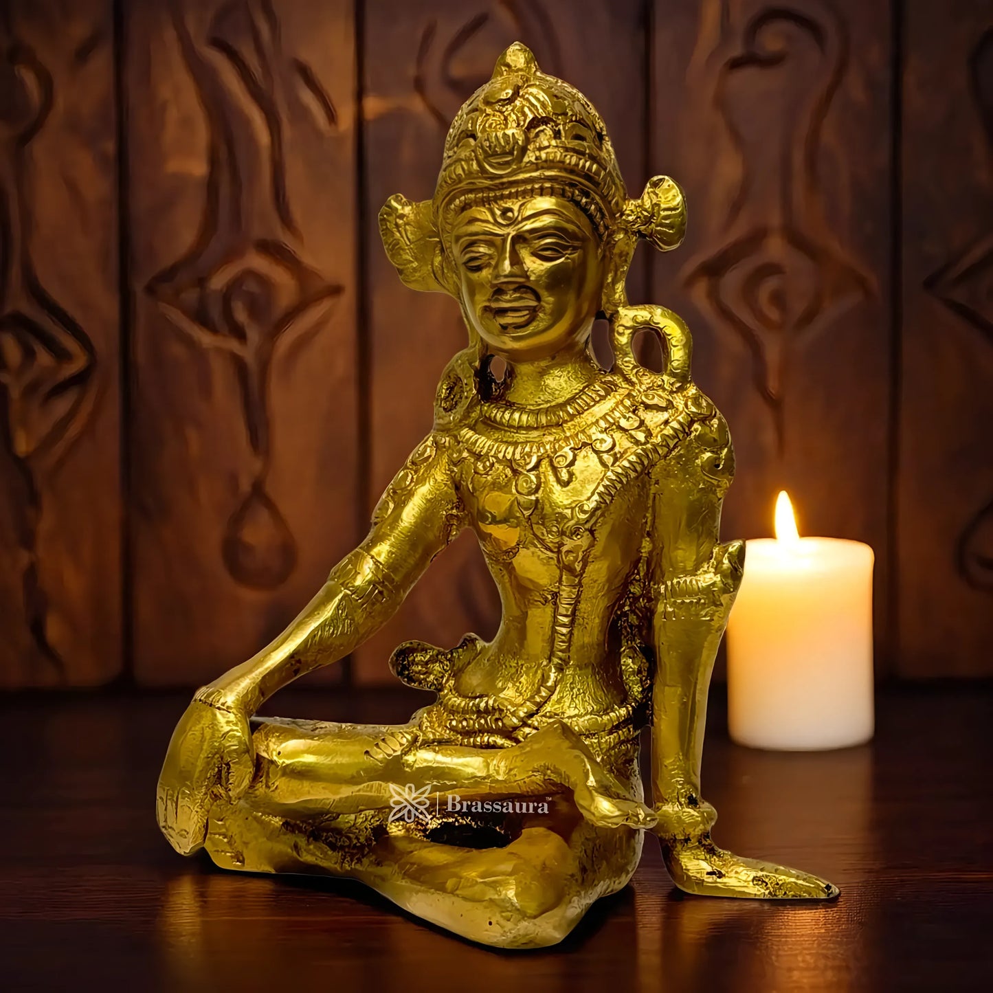 Brassaura™ Brass Indra Dev Idol – Height 6.8 Inches & Weight 0.88 Kgs | Handcrafted Spiritual Art