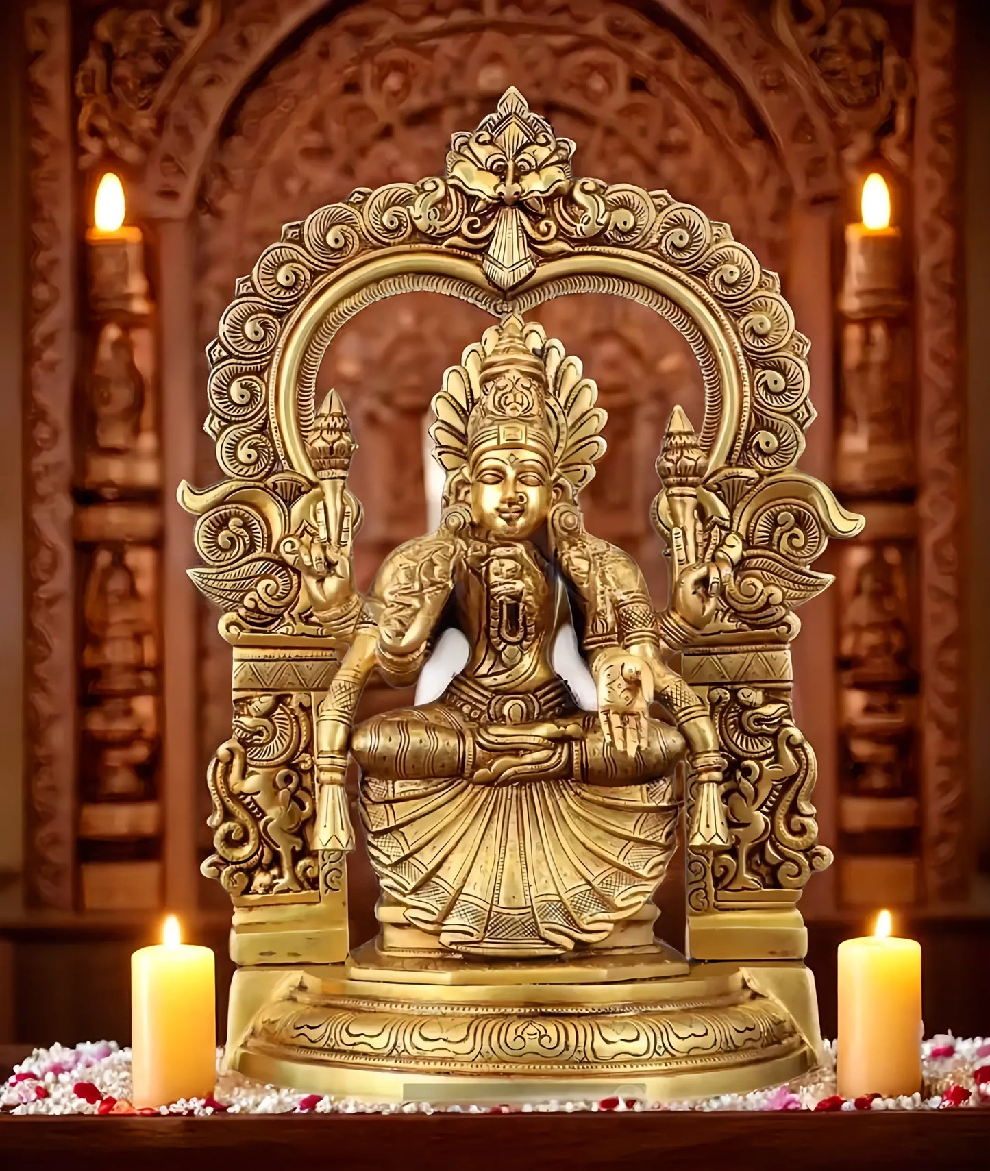 Pure Brass Goddess Padmavathi Lakshmi Statue with Thiruvarchi – 18 Inch Height, 12.5 kg Weight | Superfine Handmade Hindu Idol for Pooja & Decor