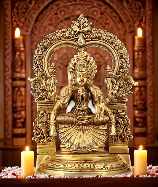 Pure Brass Goddess Padmavathi Lakshmi Statue with Thiruvarchi – 18 Inch Height, 12.5 kg Weight | Superfine Handmade Hindu Idol for Pooja & Decor