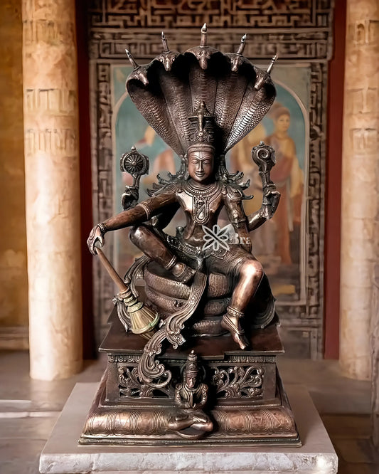 Brassaura™ Superfine Brass Lord Vishnu Statue Shri Hari Narayana Seated Under Sheshanaag | 29 Inch Height | 35 KG Weight | Finely Casted