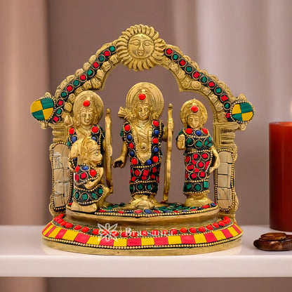 Brassaura™ Brass Gem Stone Work Ram Darbar Idol – Height 7 Inches & Weight 1.9 Kgs | Traditional Craftsmanship for Temple Ambience